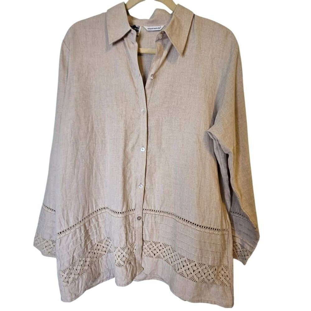 Richard Malcolm Irish linen button down, tan.  L. #829